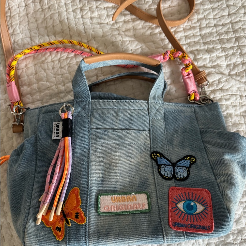 Urban Originals Blue Denim Tote with Colorful Patches